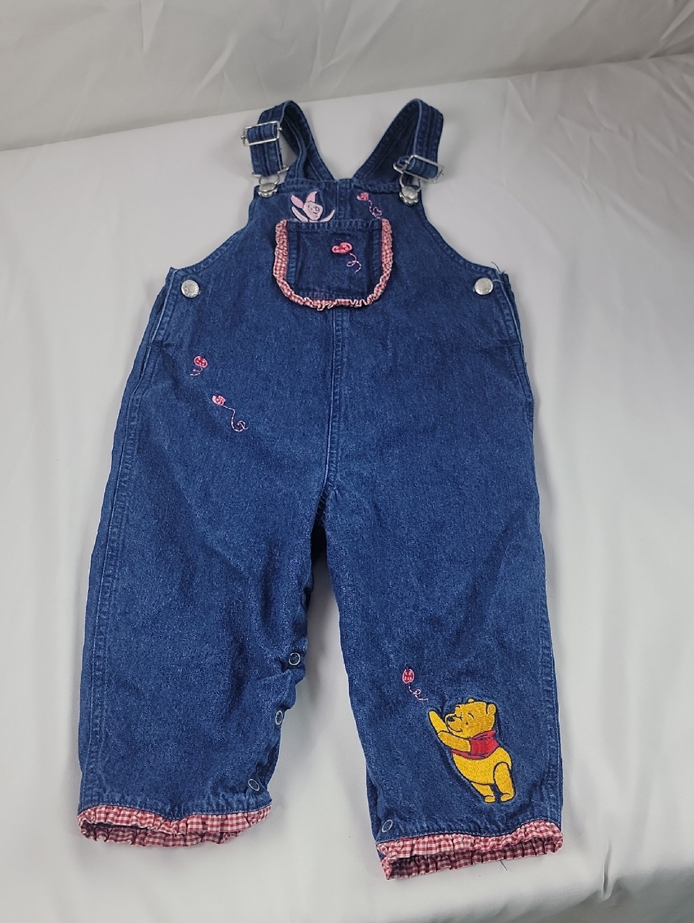 VTG Disney Winnie the Pooh Piglet 24M Denim Overalls Patchwork Embroidered Y2K